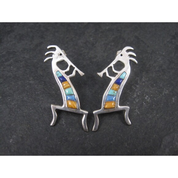 Vintage Southwestern Sterling Kokopelli Inlay Earrings - Picture 8 of 10